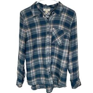 Como Blue Long Sleeve Blue Paid Flannel Womens size large